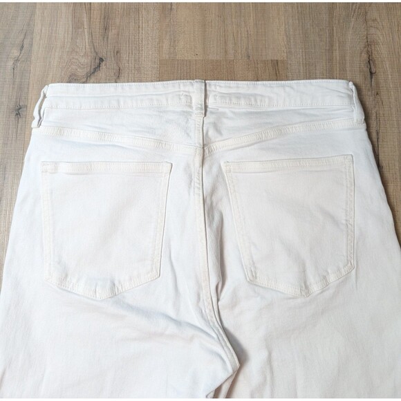 ZARA White Straight Leg Jeans Size 14 High Waist Raw Hem Cropped Stretch Y2K - Picture 4 of 7